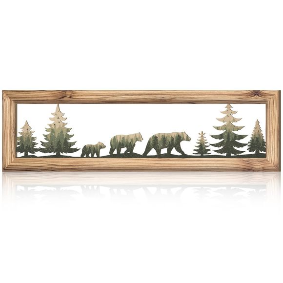 Woodland Bear Wall Art 16 In Wood Frame Metal Bear Wall Decor Rustic Wildlife🐨 - Picture 1 of 7
